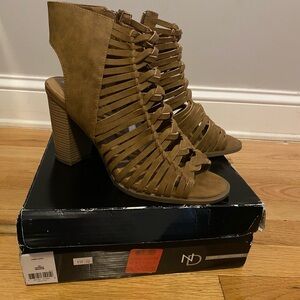 new directions Tan Woven Strappy Block Heel Sandal